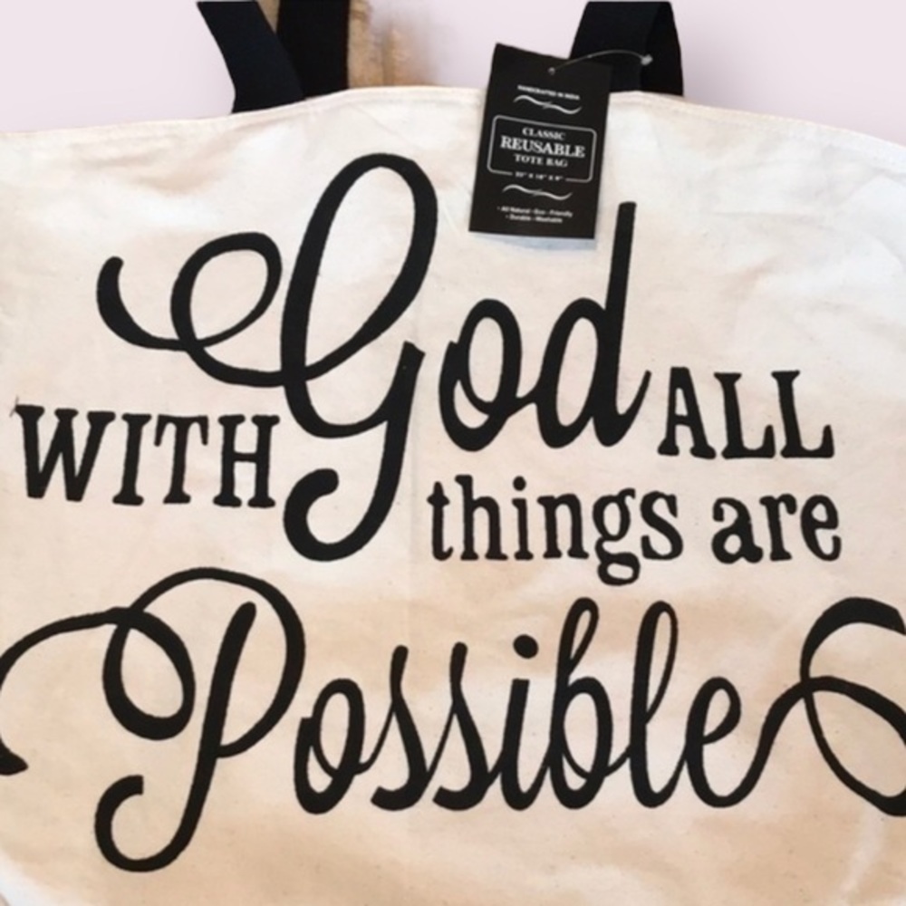 Classic - 2/$35  ‘All things are possible’ Canvas Tote NWT. Firm unless bundled! - Picture 2 of 4